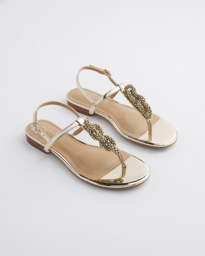 Chicos T-Strap Sandals - Gold