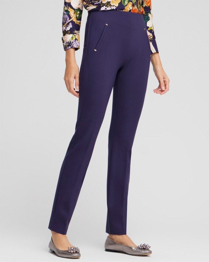 Chicos Juliet Ponte Trim Detail Pants - Dewberry