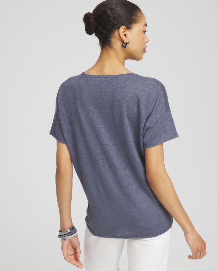 Chicos Slate Linen Sequin Tee - Soft Slate