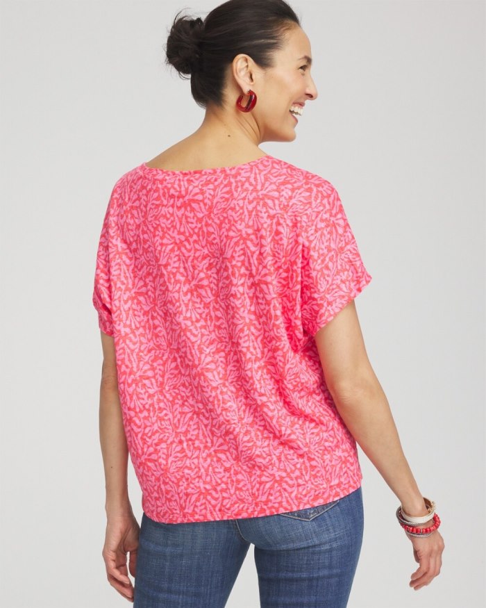 Chicos Linen Reef Tie Front Tee - Watermelon Punch