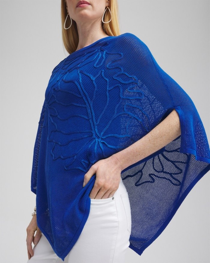 Chicos Embroidered Knit Triangle Poncho - Mango Sorbet