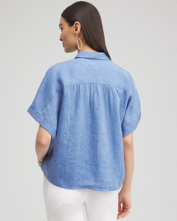 Chicos Linen Embroidered Applique Shirt - Indigo