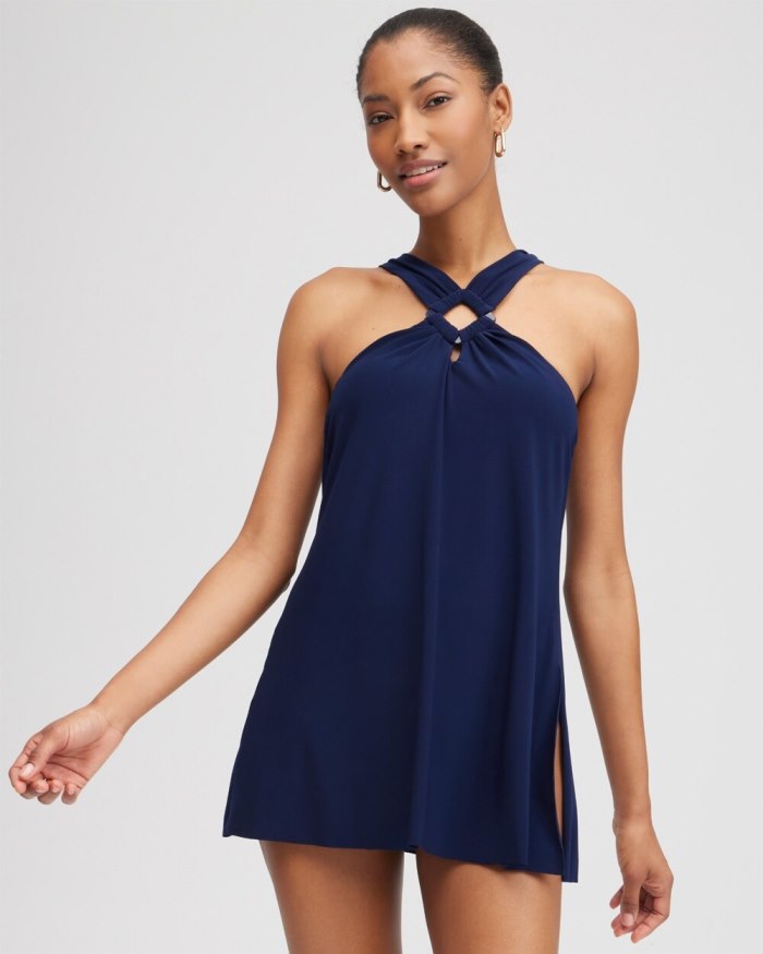 Chicos Magicsuit Square Cut Beverly Swim Dress - Navy