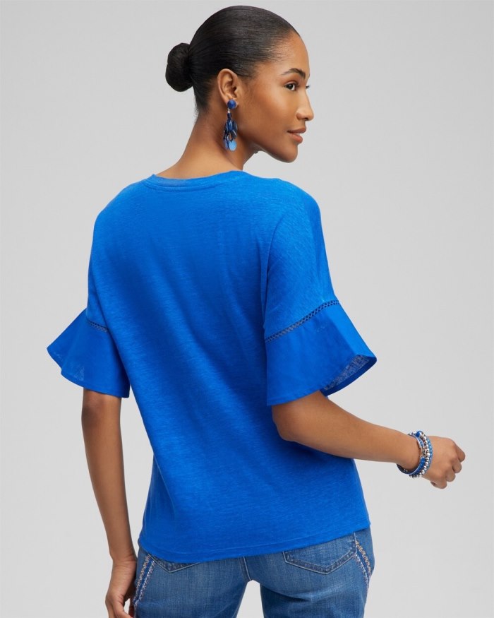 Chicos Linen Blend Flutter Sleeve Top - Intense Azure