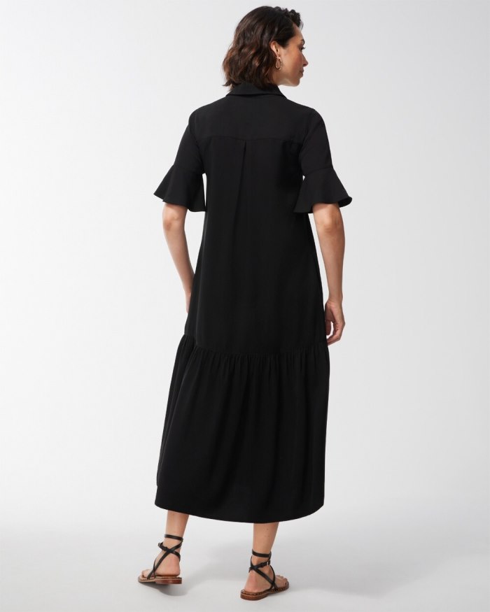 Chicos Flounce Sleeve Midi Dress - Black