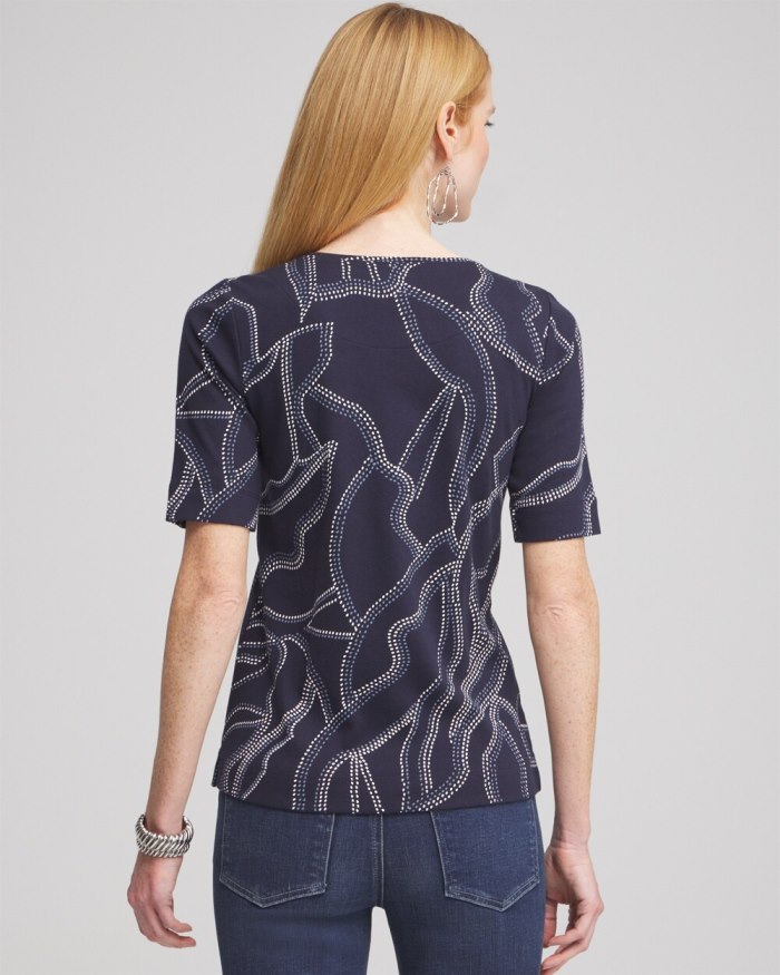 Chicos Abstract Everyday Elbow Sleeve Tee - Classic Navy