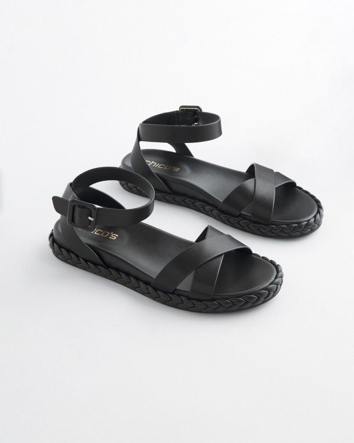 Chicos Leather Braided Sandals - Black