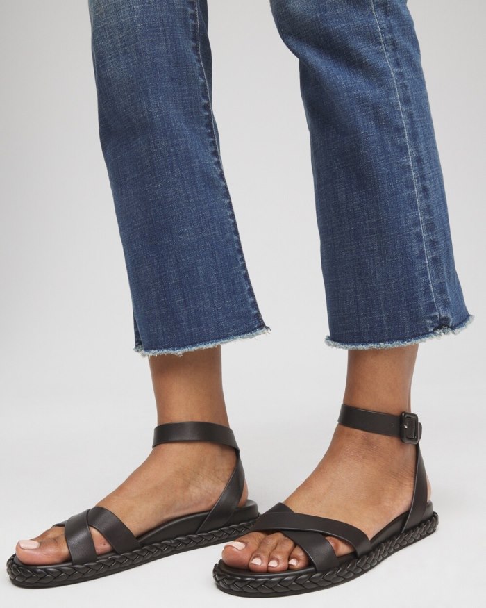 Chicos Leather Braided Sandals - Black