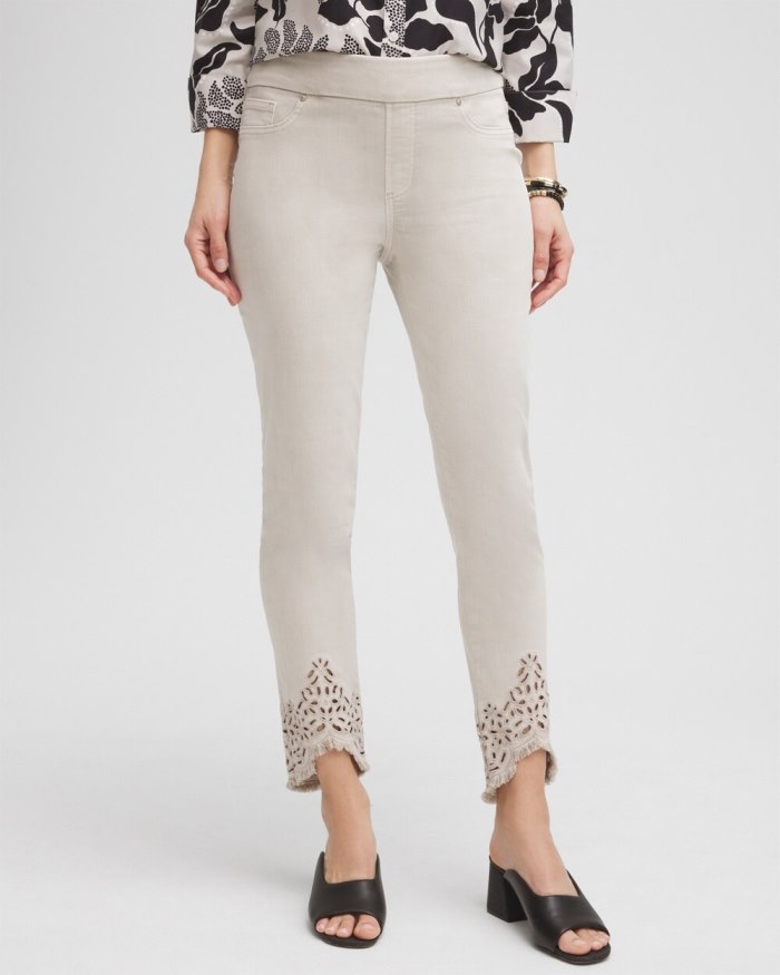 Chicos Eyelet Tulip Hem Pull-on Ankle Jeggings - Light Smokey Taupe