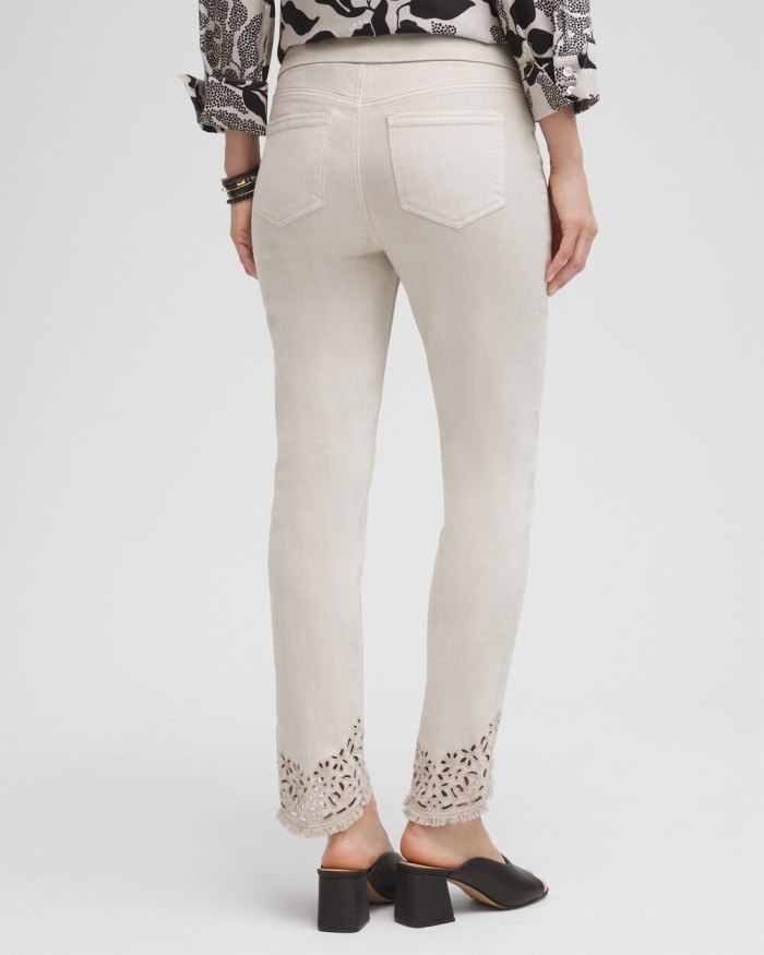 Chicos Eyelet Tulip Hem Pull-on Ankle Jeggings - Light Smokey Taupe