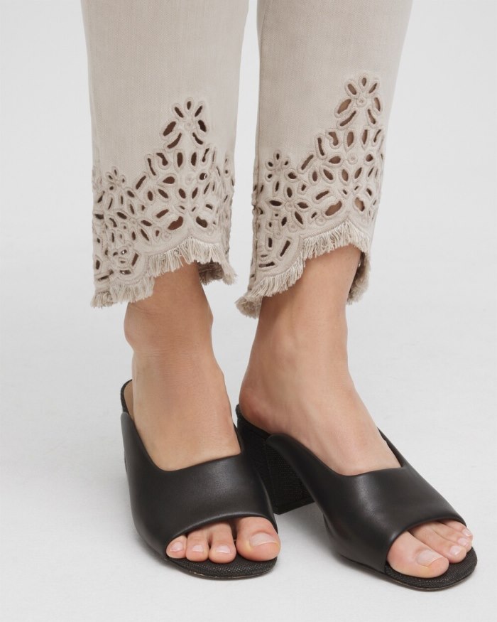 Chicos Eyelet Tulip Hem Pull-on Ankle Jeggings - Light Smokey Taupe