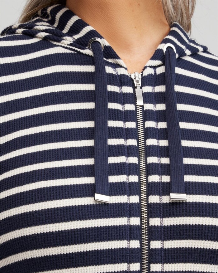 Chicos Zenergy Waffle Knit Stripe Hoodie - Classic Navy