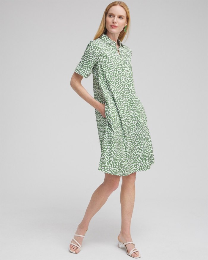 Chicos Poplin Popover Shirt Dress - Verdant Green