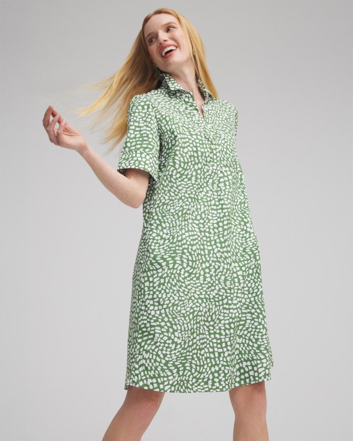 Chicos Poplin Popover Shirt Dress - Verdant Green