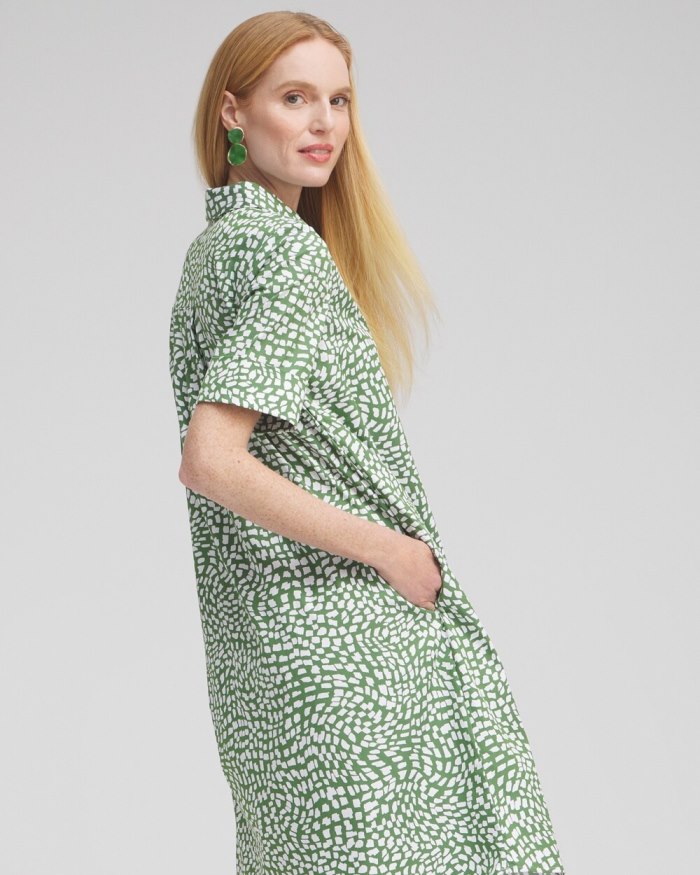 Chicos Poplin Popover Shirt Dress - Verdant Green