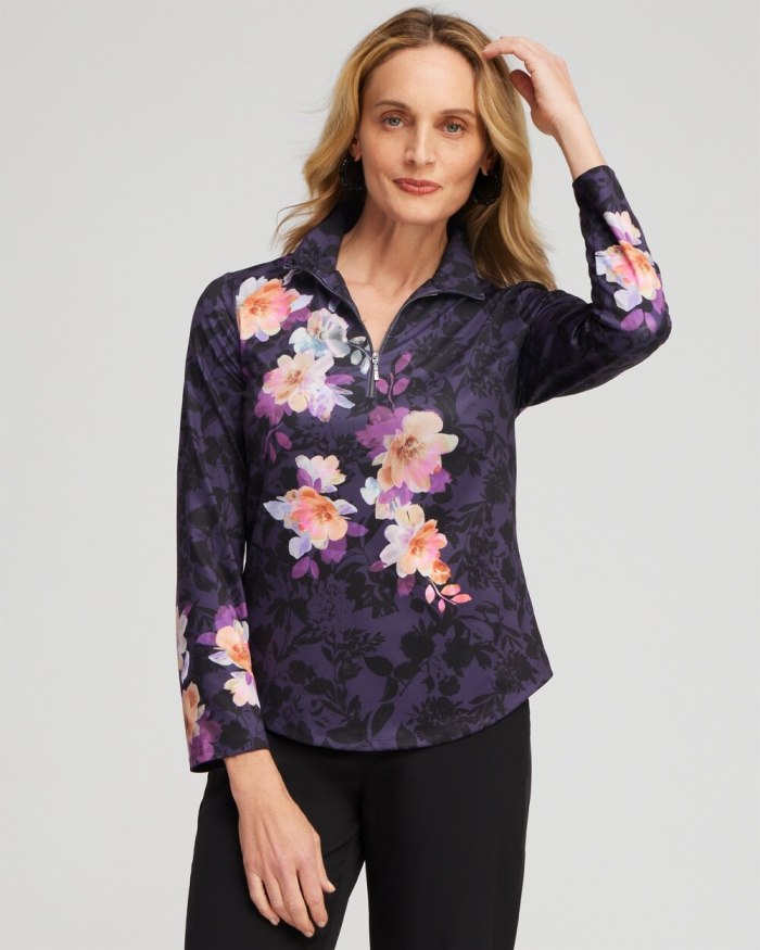 Chicos Zenergy UPF Floral Long Sleeve Top - Dewberry