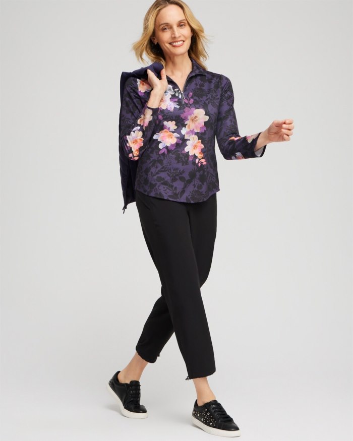 Chicos Zenergy UPF Floral Long Sleeve Top - Dewberry