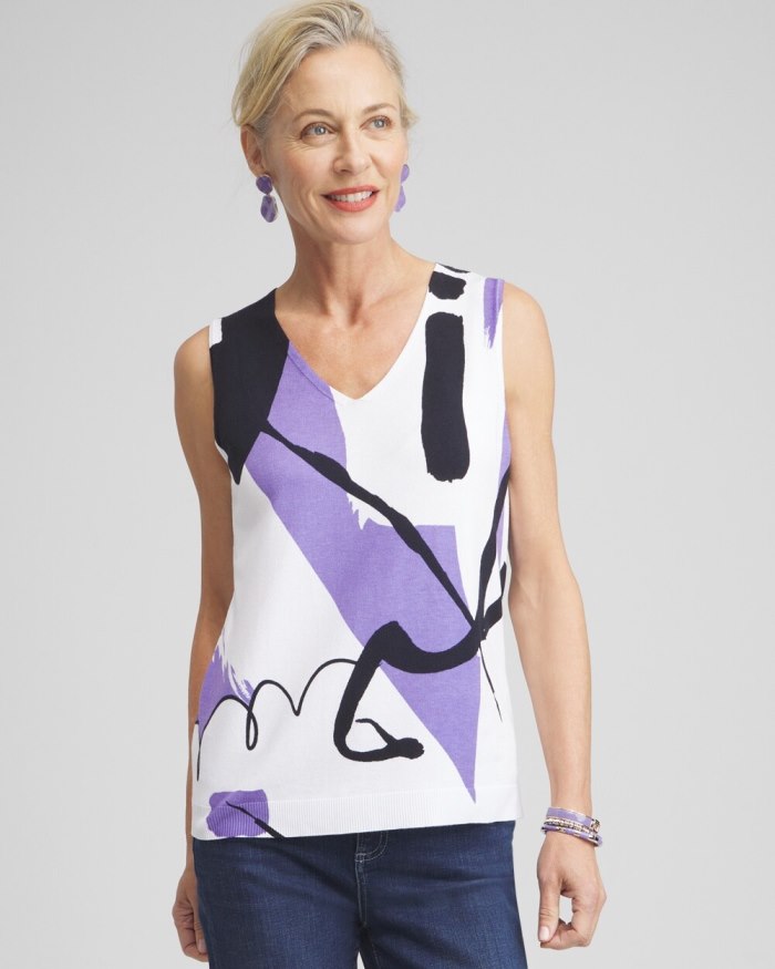 Chicos Spun Rayon Abstract Print Tank - Parisian Purple