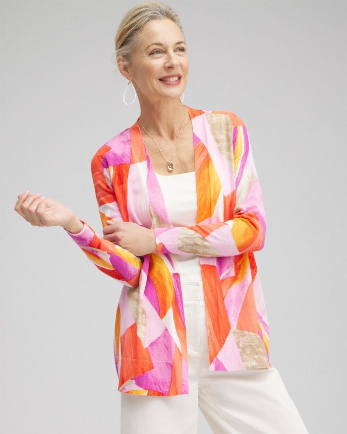 Chicos Summer Romance Abstract Cardigan - Nectarine