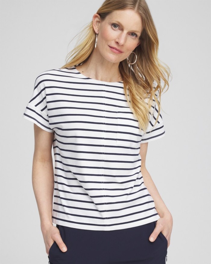 Chicos Zenergy UPF Knit Stripe Dolman Top - Classic Navy