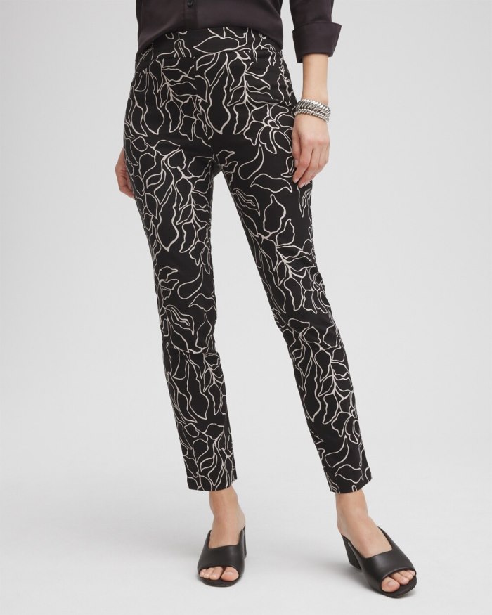 Chicos Brigitte Floral Print Ankle Pants - Black/Smokey Taupe