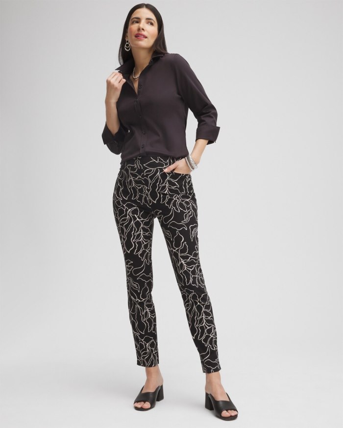 Chicos Brigitte Floral Print Ankle Pants - Black/Smokey Taupe