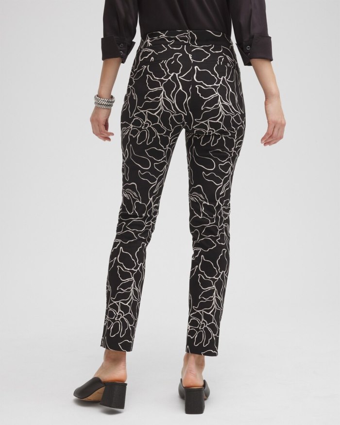 Chicos Brigitte Floral Print Ankle Pants - Black/Smokey Taupe