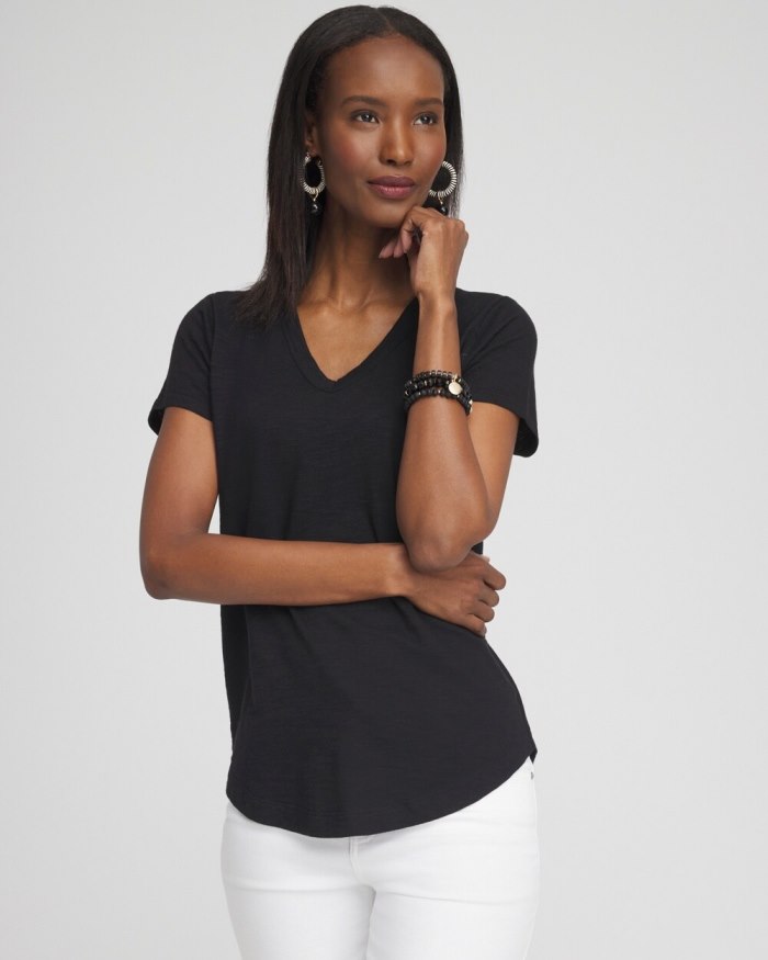 Chicos Cap Sleeve V-neck Tee - Black