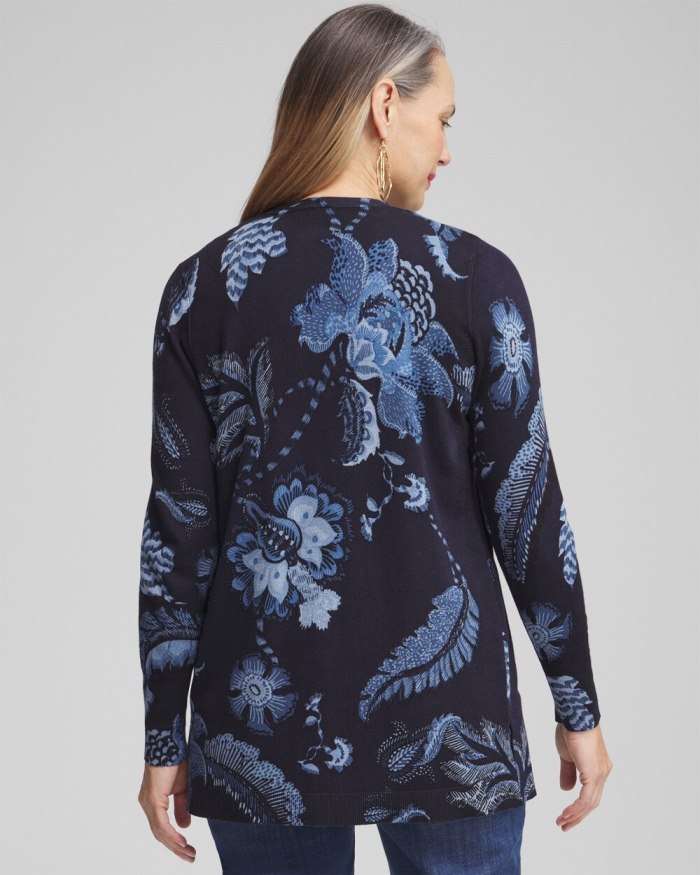 Chicos Spun Rayon Floral Cardigan - Classic Navy