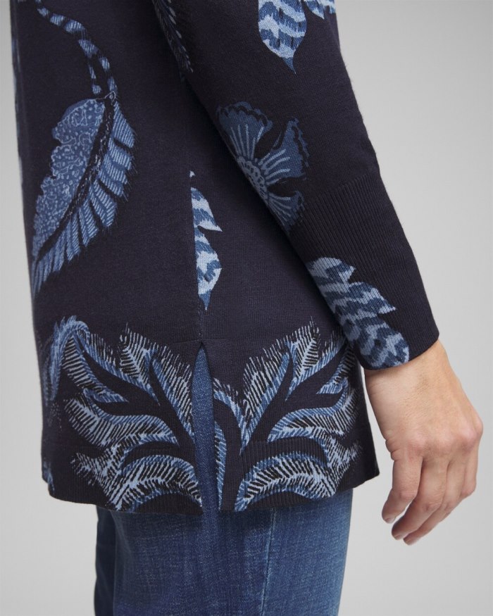 Chicos Spun Rayon Floral Cardigan - Classic Navy