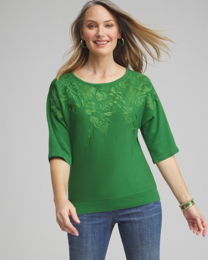 Chicos Embellished Dolman Pullover Sweater - Verdant Green