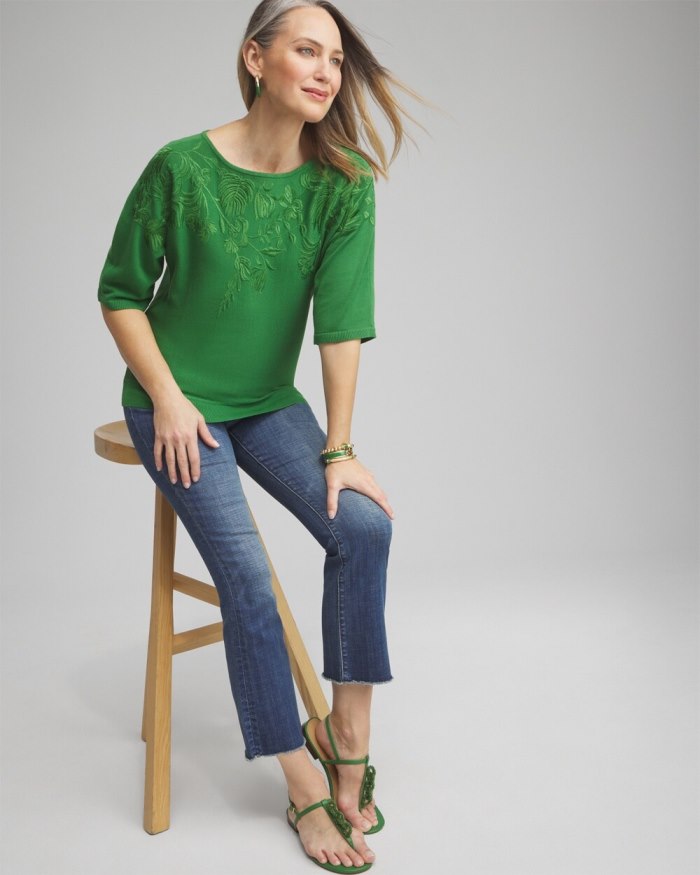 Chicos Embellished Dolman Pullover Sweater - Verdant Green