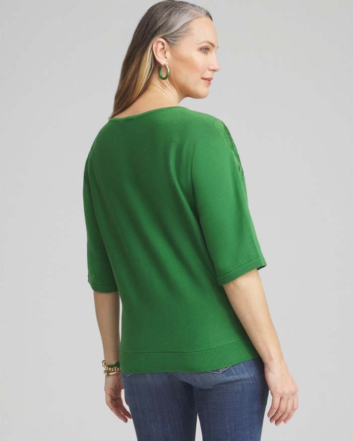 Chicos Embellished Dolman Pullover Sweater - Verdant Green