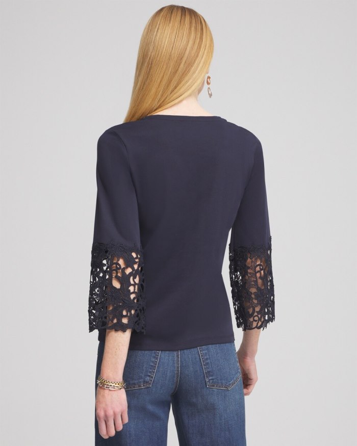 Chicos Lace Applique Tee - Black