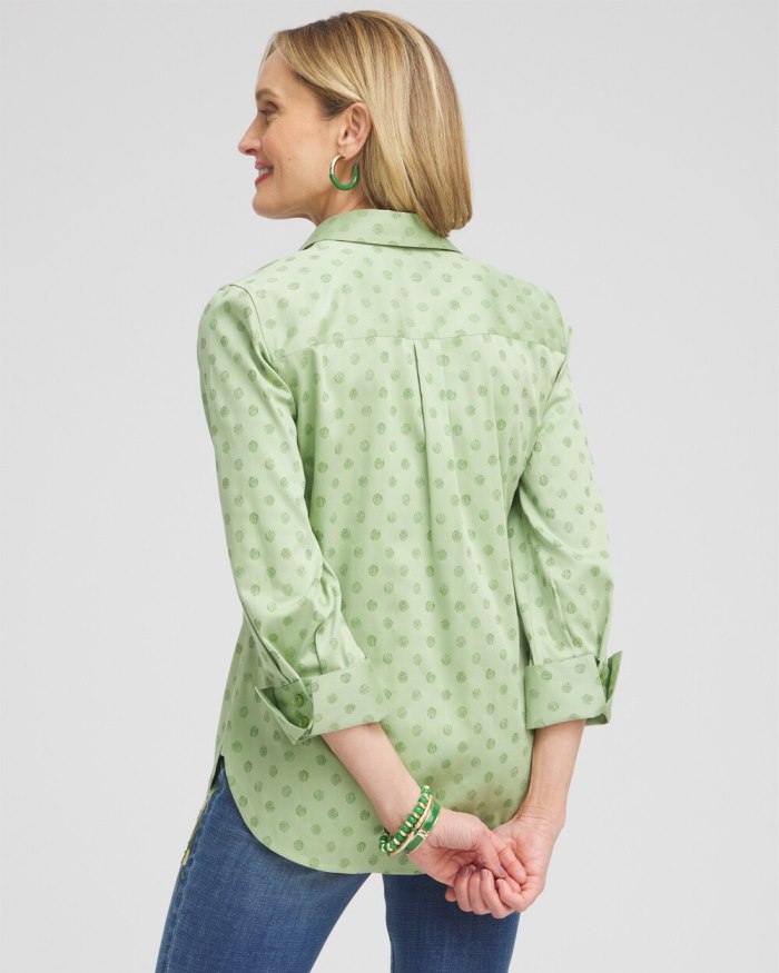 Chicos No Iron Stretch Dot Print 3/4 Sleeve Shirt - Verdant Green