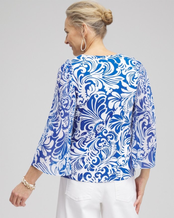 Chicos Scrolls Pleated Billow Sleeve Top - Intense Azure