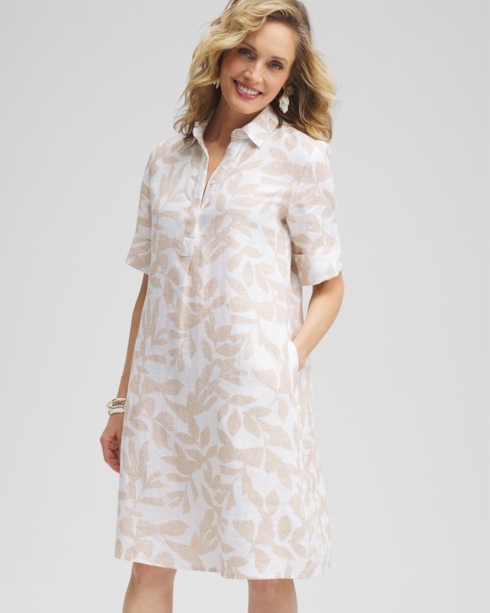 Chicos Linen Leaf Print Popover Dress - Sycamore