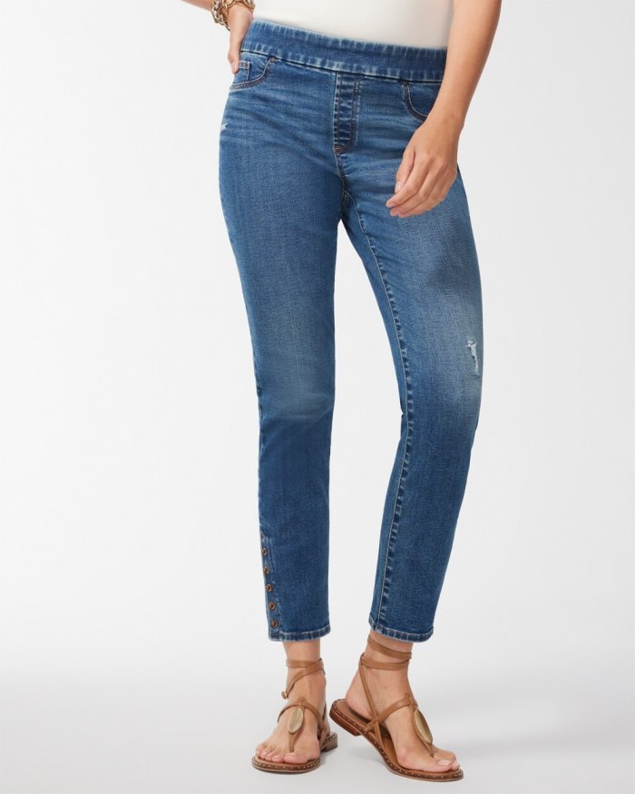 Chicos Studded Hem Pull-On Ankle Jeggings - Angel Road Indigo