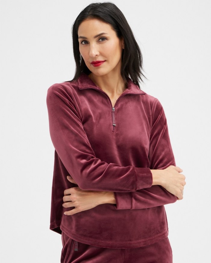 Chicos Zenergy Velour Half Zip Pullover - Deep Merlot