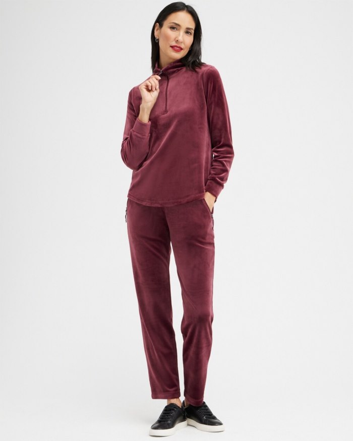 Chicos Zenergy Velour Half Zip Pullover - Deep Merlot