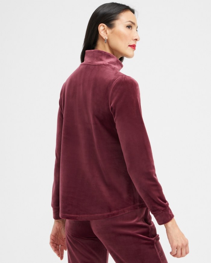 Chicos Zenergy Velour Half Zip Pullover - Deep Merlot