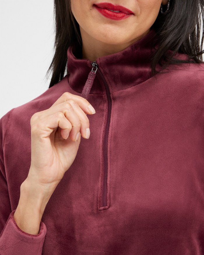 Chicos Zenergy Velour Half Zip Pullover - Deep Merlot