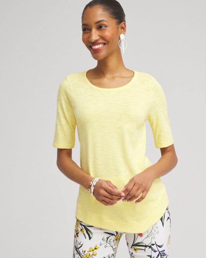 Chicos Asymmetrical Elbow Sleeve Tee - Soft Buttercup