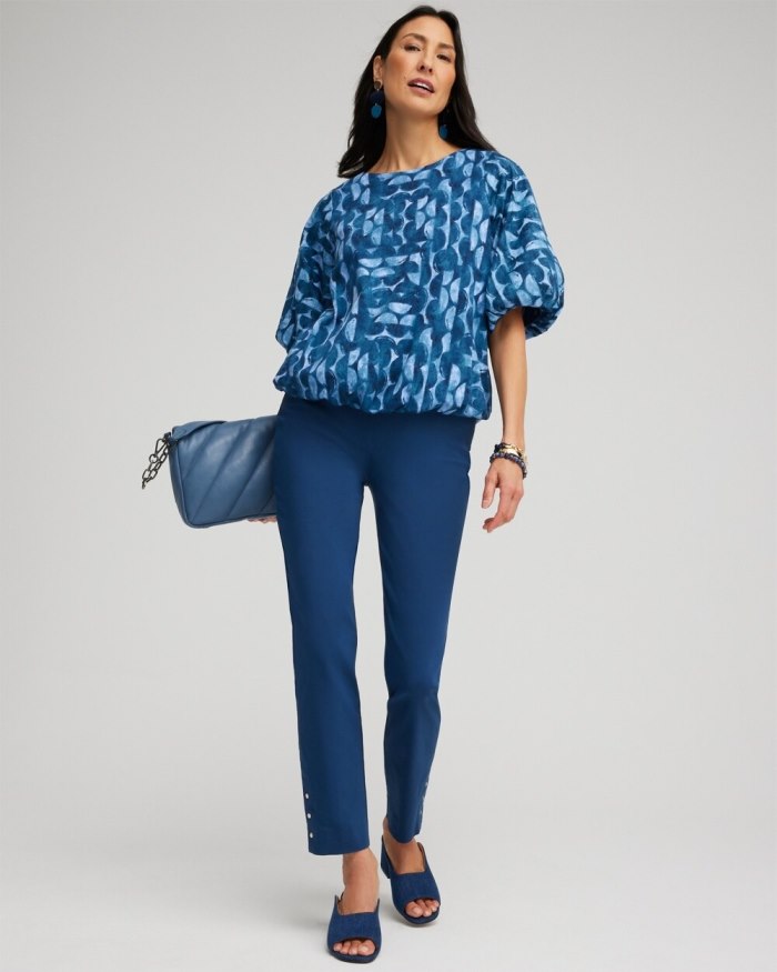 Chicos Half Moon Bubble Hem Top - Blue Veil