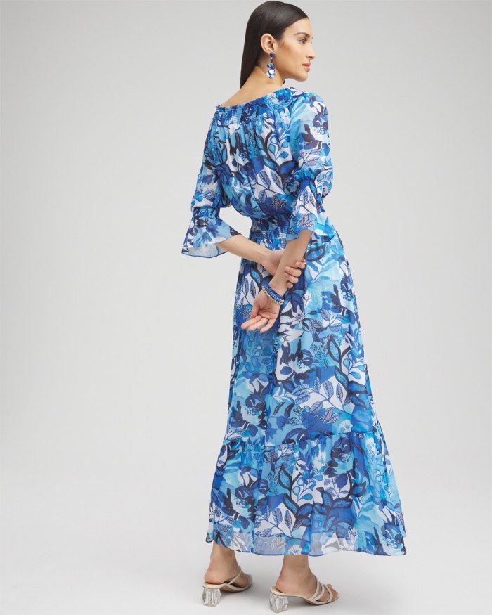 Chicos Chiffon Floral Maxi Dress - Classic Navy