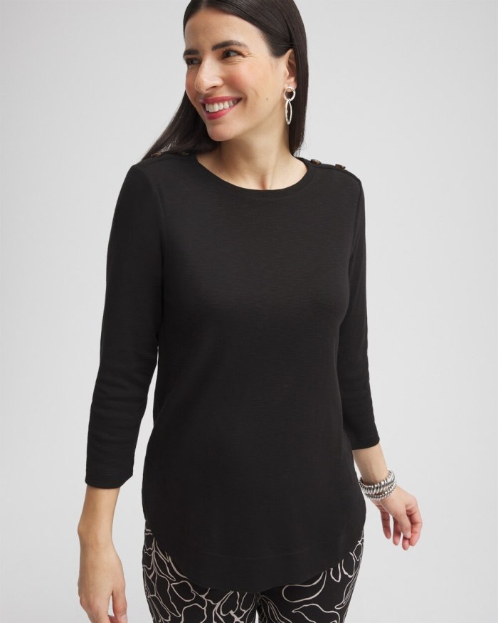 Chicos Button Trim Ribbed Tunic - Black