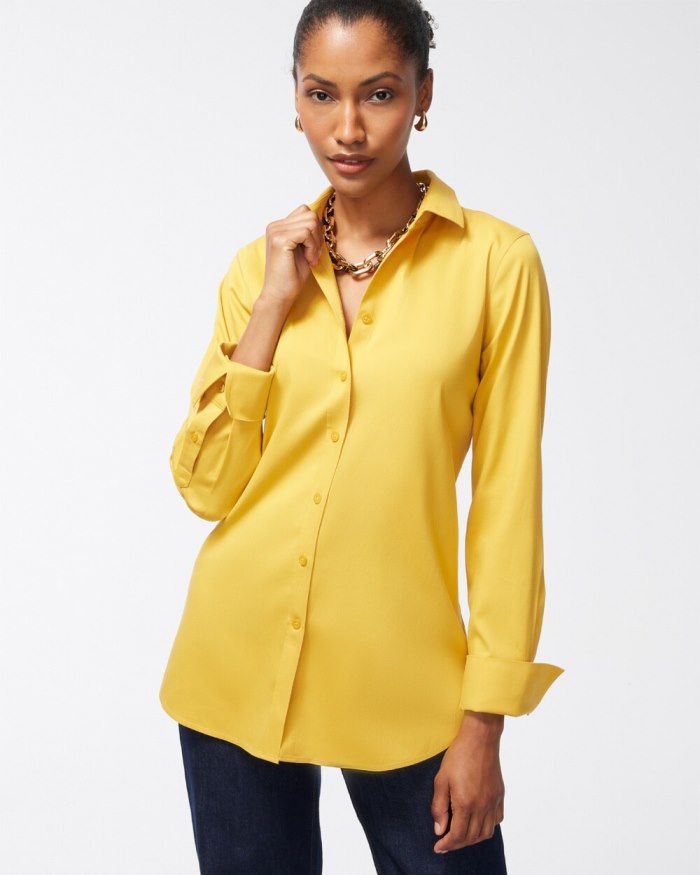 Chicos No Iron Stretch Shirt - Bright Ochre