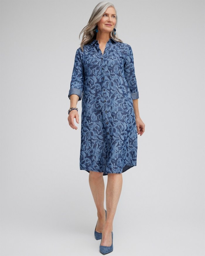 Chicos Roll Tab Shirt Dress - Blue Echo