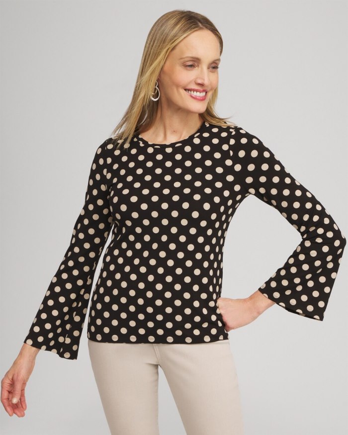 Chicos Touch of Cool Polka Dot Flare Tee - Smokey Taupe