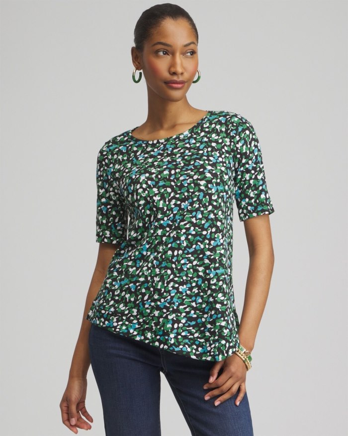 Chicos Dots Asymmetrical Elbow Sleeve Tee - Verdant Green